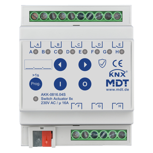 MDT AKK-0816.04S KNX Schaltaktor 8-fach 4TE REG 16 A 230 V AC Kompakt 70µF 10 EVG Secure