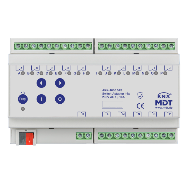 MDT AKK-1616.04S KNX Schaltaktor 16-fach 8TE REG 16 A 230 V AC Kompakt 70µF 10 EVG Secure