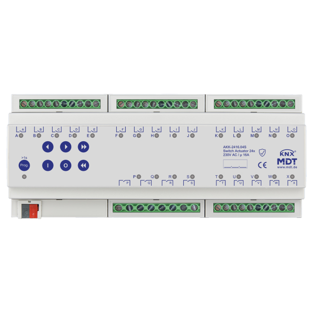 MDT AKK-2416.04S KNX Schaltaktor 24-fach 12TE REG 16 A 230 V AC Kompakt 70µF 10 EVG Secure