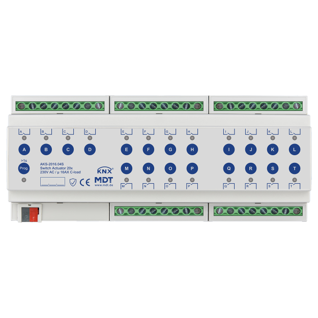 MDT AKS-2016.04S KNX Schaltaktor 20-fach 12TE REG 16 A 230 V AC C-Last,Standard,140µF Secure