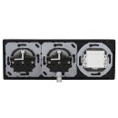 Jung Serie LS Komplett-Set Edelstahl: TAE-Anschlussdose TAE 3x6 NFN Up 0 rw + ES2969T Abdeckung f. TAE-Anschlussdose + 2x ES1520 SCHUKO Steckdose + ES2983 Rahmen 3-fach