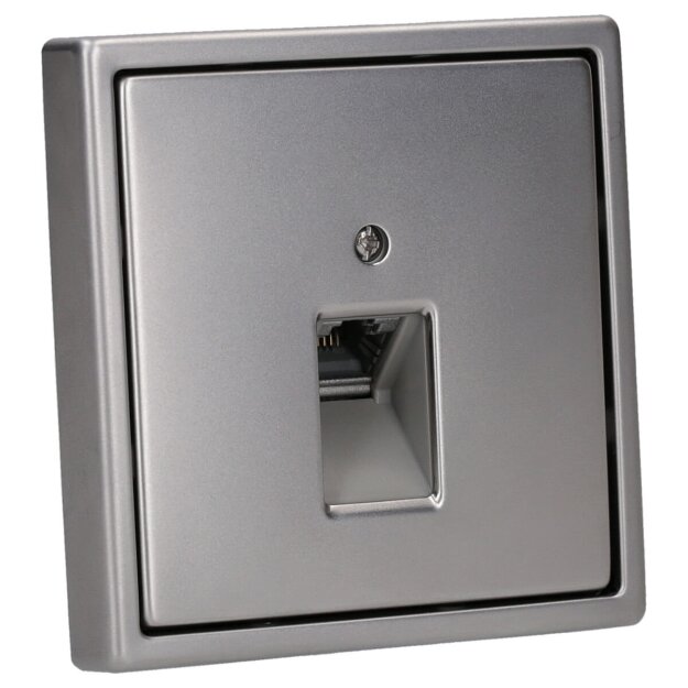 Jung Serie LS Komplett-Set Edelstahl: Cat.6A iso-Anschlussdose UAE-Cat.6A iso-8 Up 0 + ES2969-1UA Abdeckung f. IAE/UAE-Anschlussdose + ES2981 Rahmen 1-fach
