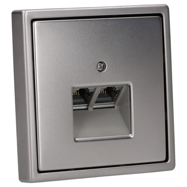 Jung Serie LS Komplett-Set Edelstahl: Cat.6A iso-Anschlussdose UAE-Cat.6A iso-8/8 Up 0 + ES2969-2UA Abdeckung f. IAE/UAE-Anschlussdose + ES2981 Rahmen 1-fach