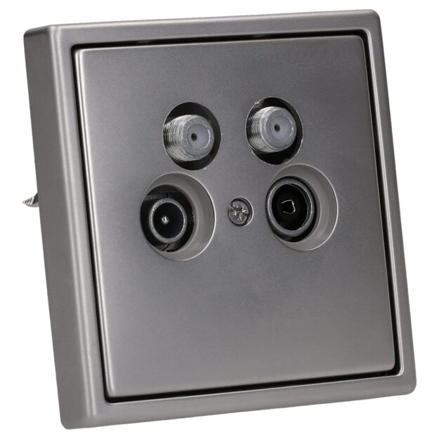 Jung Serie LS Komplett-Set Edelstahl: Antennensteckdose 4-Loch Stichdose ASTRO GUT 400 + ES2990-4SAT2 Abdeckung f. SAT-TV-Steckdose Ankaro + ES2981 Rahmen 1-fach