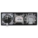 Jung Serie LS Komplett-Set Edelstahl: 4-Loch ASTRO GUT 400 + ES2990-4SAT2 Abdeckung + Cat.6A iso-Anschlussdose iso-8/8 Up 0 + ES2969-2UA Abdeckung + ES1520 Steckdose + ES2983 Rahmen 3-fach