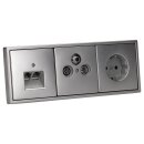 Jung Serie LS Komplett-Set Edelstahl: Antennendose 3-Loch SAT/TV/R + ES2990SAT Abdeckung + Cat.6A iso-Anschlussdose iso-8/8 Up 0 + ES2969-2UA Abdeckung + ES1520 Steckdose + ES2983 Rahmen 3-fach