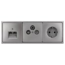 Jung Serie LS Komplett-Set Edelstahl: Antennendose 3-Loch SAT/TV/R + ES2990SAT Abdeckung + Cat.6A iso-Anschlussdose iso-8/8 Up 0 + ES2969-2UA Abdeckung + ES1520 Steckdose + ES2983 Rahmen 3-fach