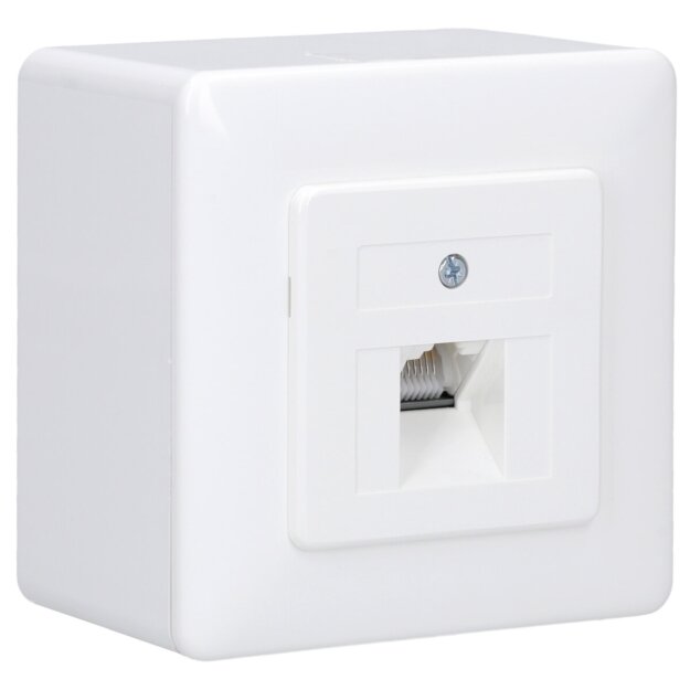 RKB Netzwerkdose / Datendose LAN mit Unterputz-Abdeckung reinweiß 80000001 + Aufputz-Adapter  80000092, 5 Gbit/s, 1-fach RJ45