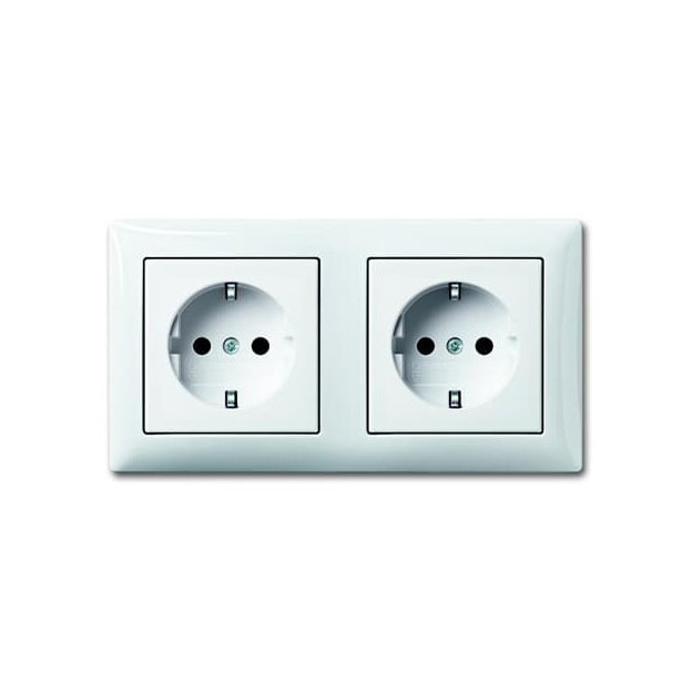 Busch-Jaeger 20-2 EUCJ-914-503 SCHUKO® Doppelsteckdose "durchverdrahtet" mit Zentralscheiben und Abdeckrahmen 2CKA002014A1484