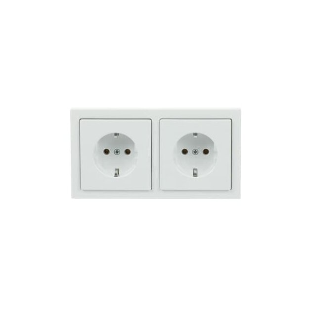 Busch-Jaeger 20-2 EUCJ-184K-503 SCHUKO® Doppelsteckdose "durchverdrahtet" Mit Zentralscheiben und Abdeckrahmen 2CKA002014A1466