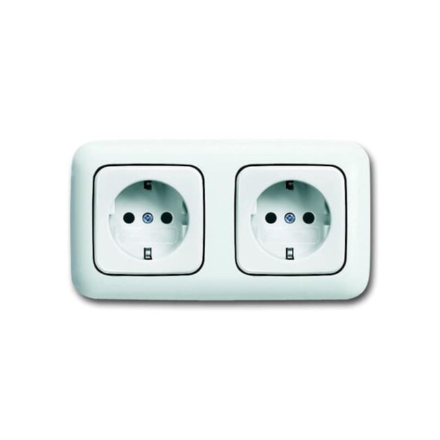 Busch-Jaeger 20-2 EUCJ-214-503 SCHUKO® Doppelsteckdose "durchverdrahtet" mit Zentralscheiben und Abdeckrahmen 2CKA002014A1465