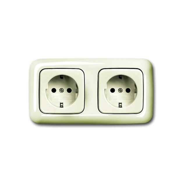 Busch-Jaeger 20-2 EUCJ-212-503 SCHUKO® Doppelsteckdose "durchverdrahtet" mit Zentralscheiben und Abdeckrahmen 2CKA002014A1464