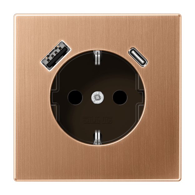 Jung BRG1520-15CA SCHUKO®-Steckdose 16 A 250 V ~ mit USB-Ladegerät 1 x Typ A + 1 x Typ C Safety Plus Serie LS Bronze gebürstet
