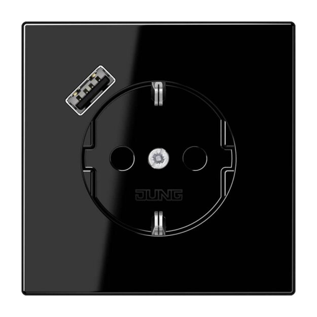 B-WARE Jung LS1520-18ASW SCHUKO-Steckdose mit USB Typ A (max. 3A) Quick Charge mit erhöhtem Berührungsschutz (Thermoplast bruchsicher) Schwarz Serie LS