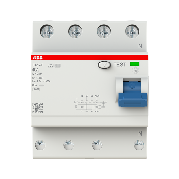 ABB FX204 F-40/0.03 Fehlerstrom-Schutzschalter Typ F 4P 30mA 40 A mischfrequenzsensitiv 2CSF204365R1400