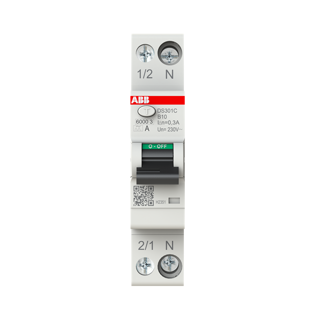 ABB DS301C B10 A300 FI/LS-Schalter Typ A 300 mA 6 kA 1P+N B-Char. 10 A 1 Teilungseinheit 2CSR255163R3105