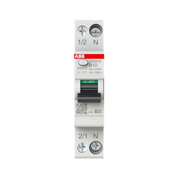 ABB DS301C B10 F30 FI/LS-Schalter Typ F mischfrequenzsensitiv 30 mA 6 kA 1P+N B-Char. 10 A 2CSR255563R1105