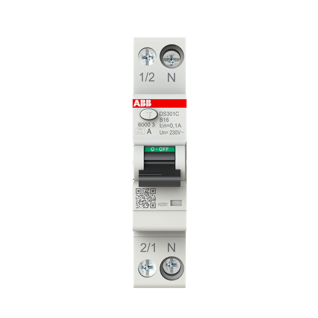 ABB DS301C B16 A100 FI/LS-Schalter Typ A 100 mA 6 kA 1P+N B-Char. 16 A 1 Teilungseinheit 2CSR255163R2165
