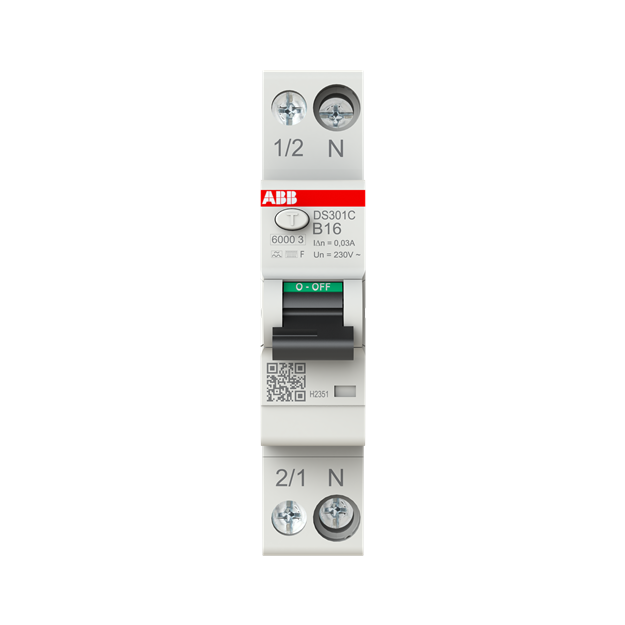 ABB DS301C B16 F30 FI/LS-Schalter Typ F mischfrequenzsensitiv 30 mA 6 kA 1P+N B-Char. 16 A 2CSR255563R1165