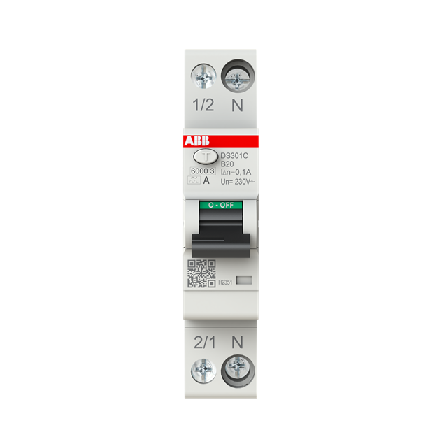 ABB DS301C B20 A100 FI/LS-Schalter Typ A 100 mA 6 kA 1P+N B-Char. 20 A 1 Teilungseinheit 2CSR255163R2205