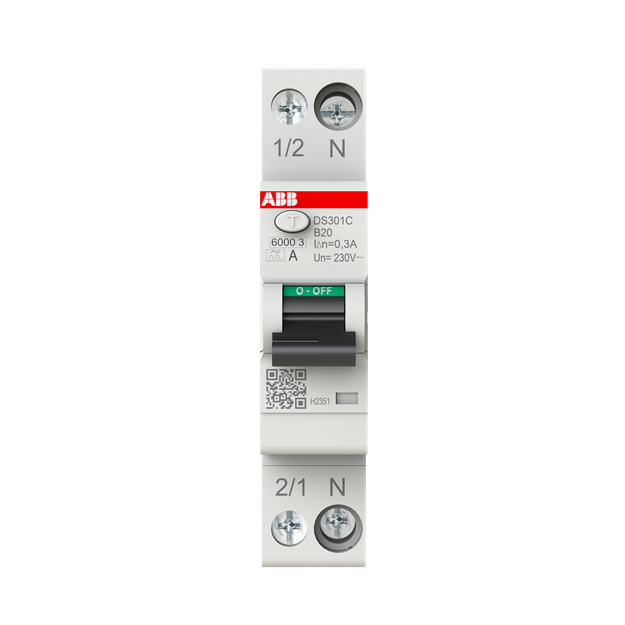 ABB DS301C B20 A300 FI/LS-Schalter Typ A 300 mA 6 kA 1P+N B-Char. 20 A 1 Teilungseinheit 2CSR255163R3205