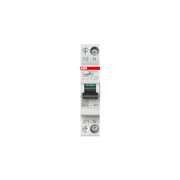 ABB DS301C B6 F30 FI/LS-Schalter Typ F mischfrequenzsensitiv 30 mA 6 kA 1P+N B-Char. 6 A 2CSR255563R1065