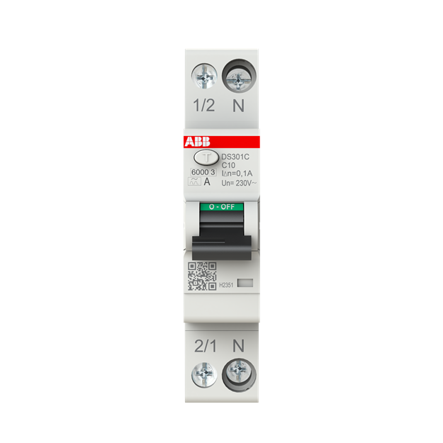 ABB DS301C C10 A100 FI/LS-Schalter Typ A 100 mA 6 kA 1P+N C-Char. 10 A 1 Teilungseinheit 2CSR255163R2104