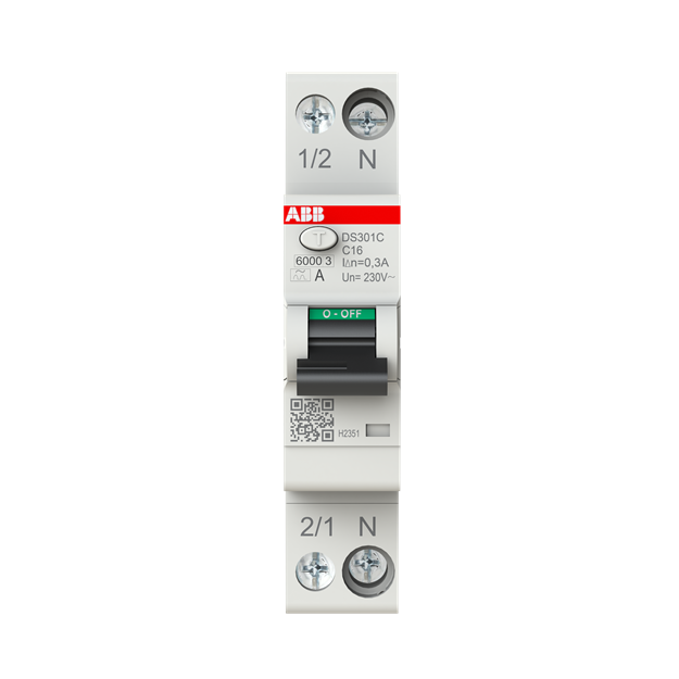 ABB DS301C C16 A300 FI/LS-Schalter Typ A 300 mA 6 kA 1P+N C-Char. 16 A 1 Teilungseinheit 2CSR255163R3164