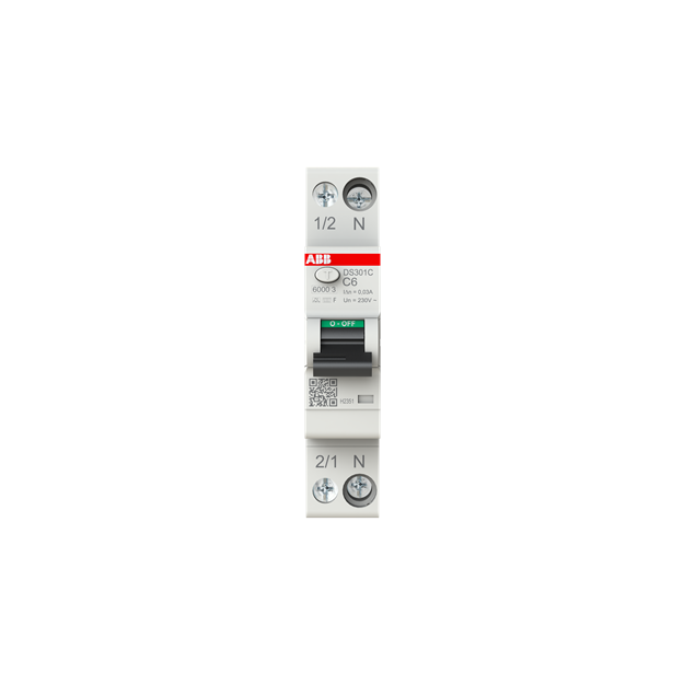ABB DS301C C6 F30 FI/LS-Schalter Typ F mischfrequenzsensitiv 30 mA 6 kA 1P+N C-Char. 6 A 2CSR255563R1064