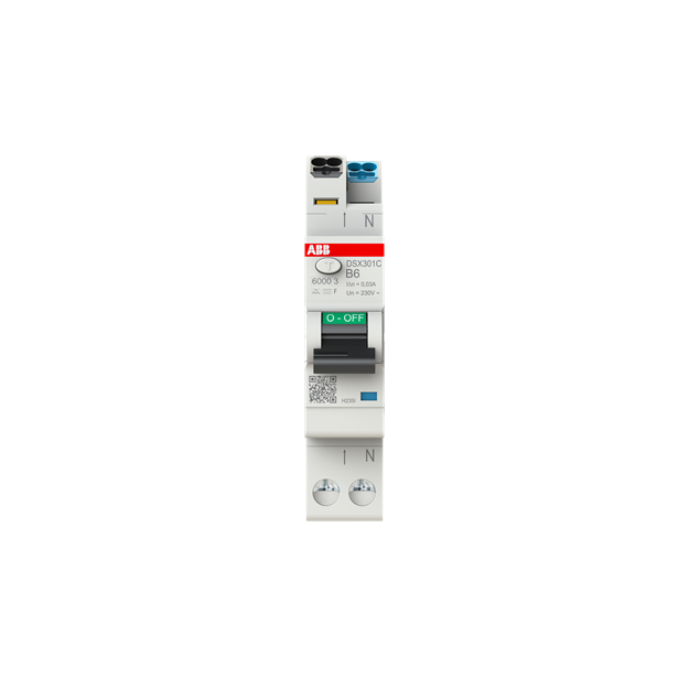 ABB DSX301C B6 F30 FI/LS-Schalter Typ F mischfrequenzsensitiv 30 mA 6 kA 1P+N B-Char. 6 A 2CSR255565R1065