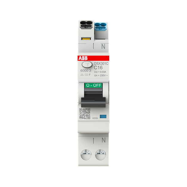 ABB DSX301C C16 F30 FI/LS-Schalter Typ F mischfrequenzsensitiv 30 mA 6 kA 1P+N C-Char. 16 A 2CSR255565R1164