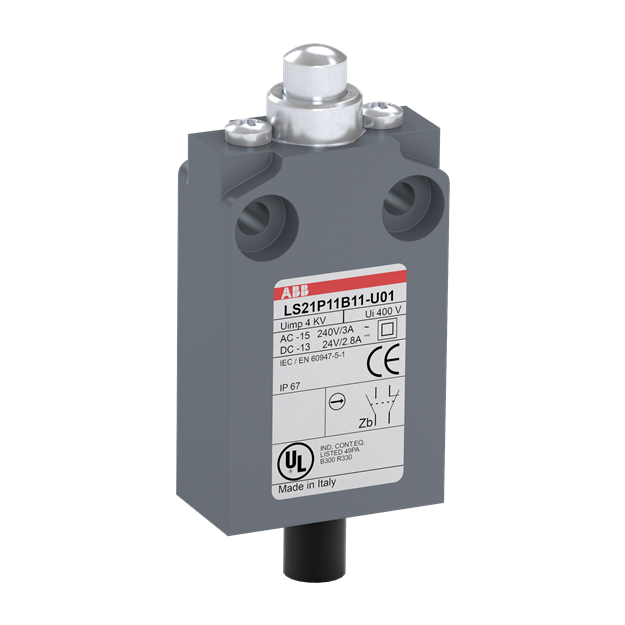 ABB LS21P11D11-U01 Positionsschalter Kunststoff-Gehäuse grau IP67 Messingdruckbolzen vernickelt 1SBV016011R3901
