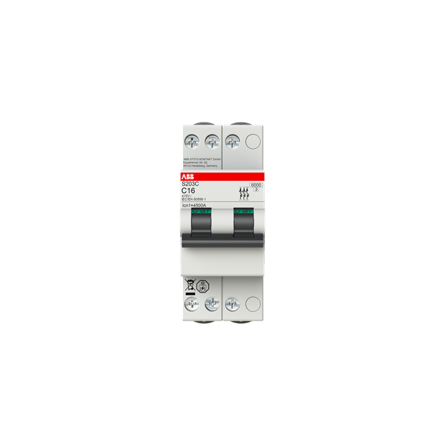 ABB S203C-B2 Sicherungsautomat B-Char. 6kA 2A 3P 2M 2CDS253280R0025