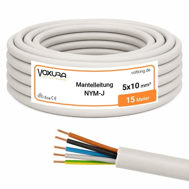 Mantelleitung NYM-J 5x10 mm² 15m Ring Grau 5-adrig Installationskabel Stromkabel