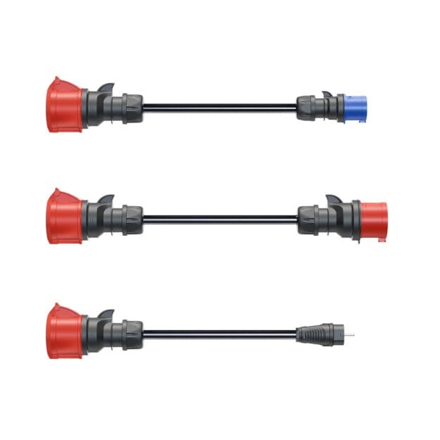 go-e Gemini flex 22 kW 3-teiliges Adapterkabel-Set  auf: Haushaltsstecker, Blau, Rot - CH-04-07