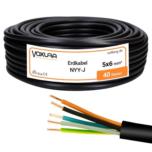 Erdkabel NYY-J 5x6 mm² 40m Ring 5-adrig PVC Schwarz