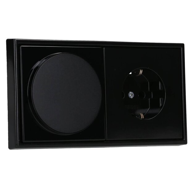 Jung Serie LS Magnetic Charger Set Schwarz: WC230-15 induktives Ladegerät für kabelloses Laden + LSWCMAGSW Abdeckung + LS1520SW SCHUKO Steckdose + LS982SW Rahmen 2-fach