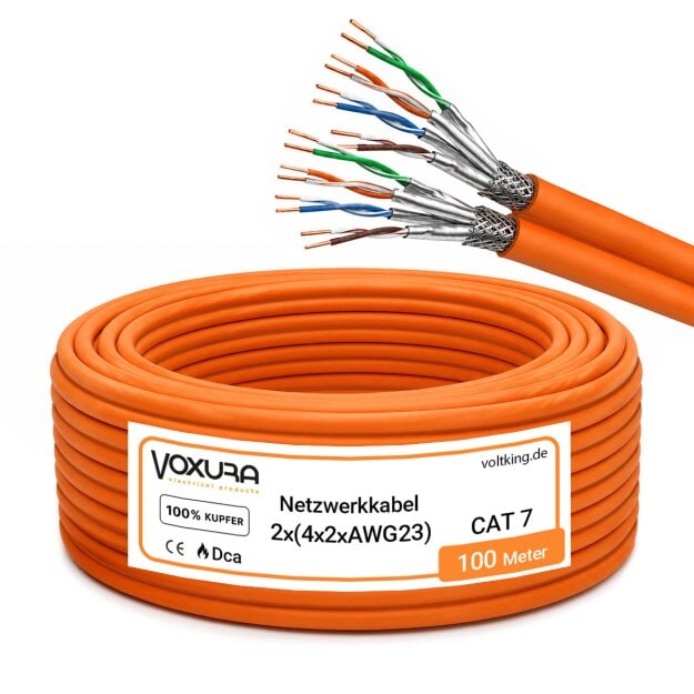 Netzwerkkabel CAT.7 AWG23 Duplex 100m Ring 1000 MHz Datenkabel Kupfer S/FTP Verlegekabel Kat 7 Cat7