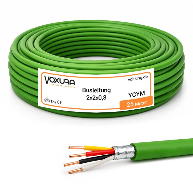 EIB Busleitung YCYM 2x2x0,8 25m Ring grün BUS KNX 250/250V 4KV