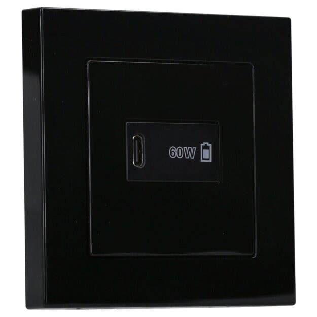 Jung Serie A USB Set Schwarz: USBPD60CSW USB-PD60-Ladegerät + A1569USBSW Abdeckung für USB + A5581BFSW Rahmen 1-fach