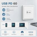 Jung Serie LS USB Set Alpinweiß: USBPD60CWW USB-PD60-Ladegerät + LS1969USBWW Abdeckung + LS1520WW SCHUKO Steckdose + LS982WW Rahmen 2-fach
