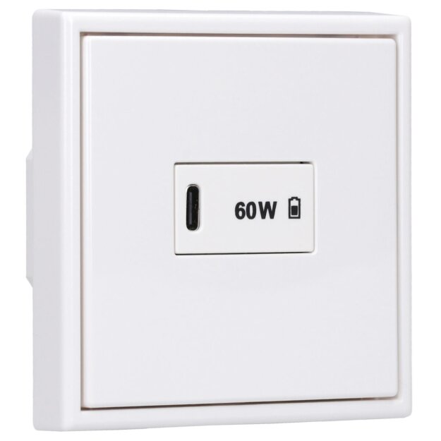 Jung Serie LS USB Set Schneeweiß Matt: USBPD60CWW USB-PD60-Ladegerät + LS1969USBWWM Abdeckung für USB + LS981WWM Rahmen 1-fach