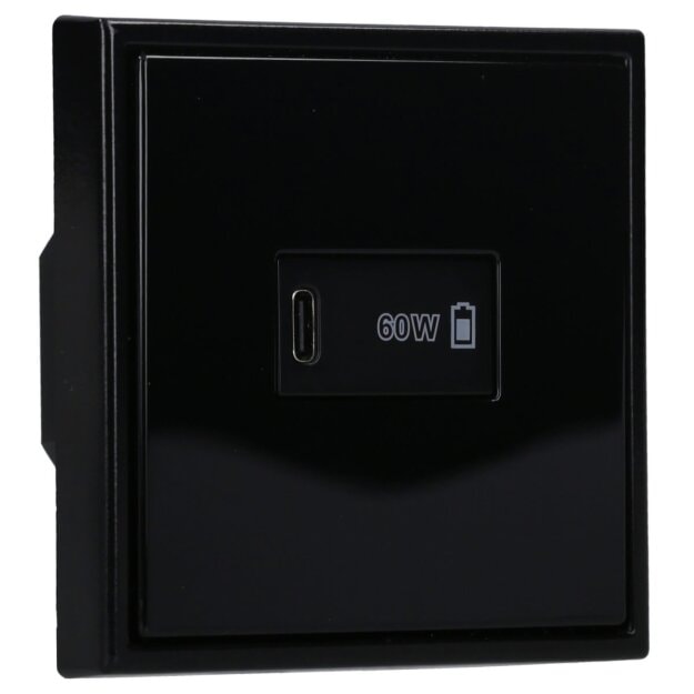 Jung Serie LS USB Set Schwarz: USBPD60CSW USB-PD60-Ladegerät + LS1969USBSW Abdeckung für USB + LS981SW Rahmen 1-fach