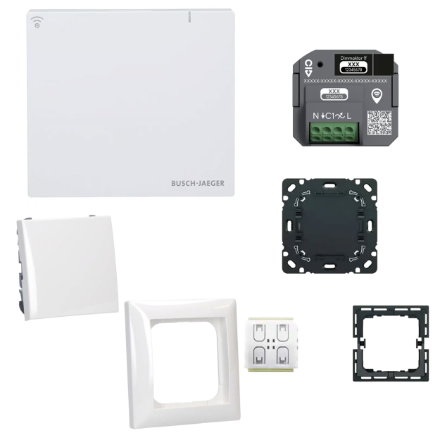 Busch-Jaeger Licht & Szenen Set: SAP.13-WL System Access Point 3.0 Wireless + 62851 U-WL Dimmaktor 1-fach + 62721/01 U-WL Smart-Switch + Busch-balance® SI 1-fach Rahmen & 2506-914 Wippe