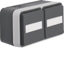 Hager WNC145 SCHUKO AP Doppelsteckdose waagerecht Klappdeckel + Beschriftungsfeld W.1 Grau
