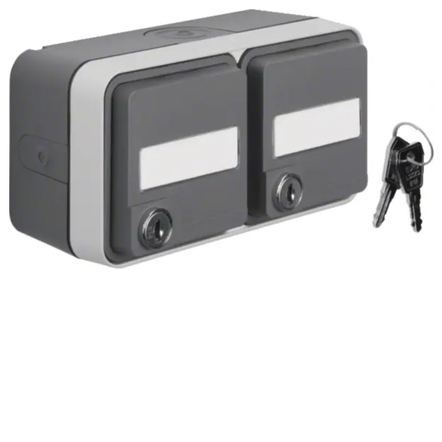 Hager WNC147 Aufputzsteckdose SCHUKO 2-fach mit Klappdeckel Beschriftungsfeld W.1 Grau