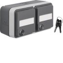 Hager WNC147 Aufputzsteckdose SCHUKO 2-fach mit Klappdeckel Beschriftungsfeld W.1 Grau