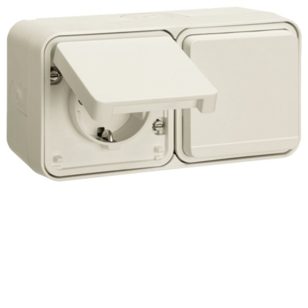 Hager WNC182B Steckdose SCHUKO 2-fach waagerecht mit Klappdeckel 4L AP Grau