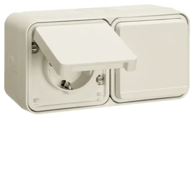 Hager WNC182B Steckdose SCHUKO 2-fach waagerecht mit Klappdeckel 4L AP Grau