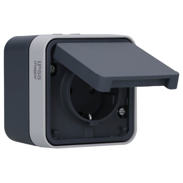 Hager WNC160 Steckdose SCHUKO AP mit Klappdeckel und...